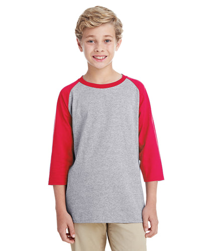 Youth Heavy Cotton��� 3/4-Raglan Sleeve T-Shirt - Sport Gray / Red