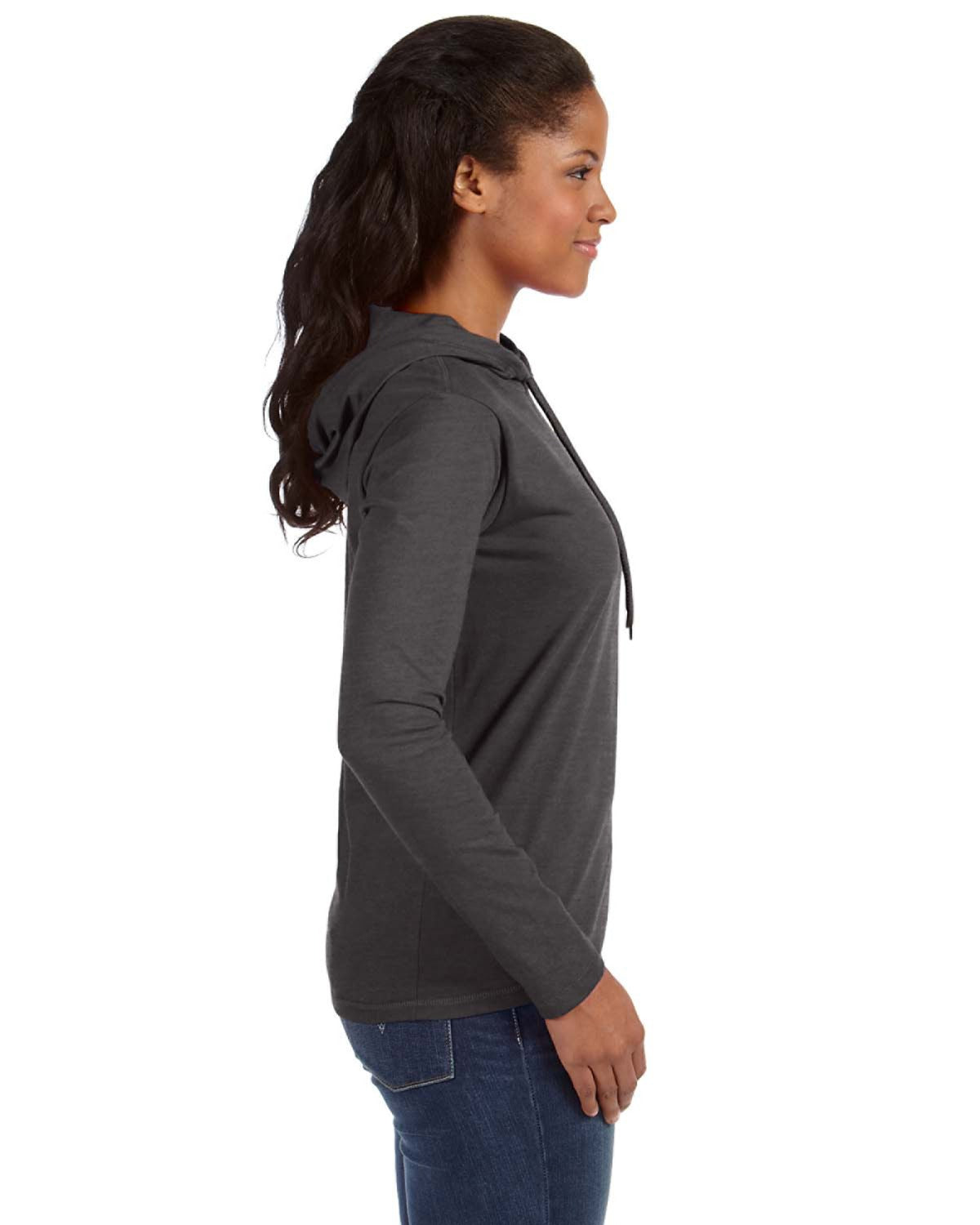 Women's Lightweight Long-Sleeve Hooded T-Shirt - Heather Dark Gray / Dark Gray
