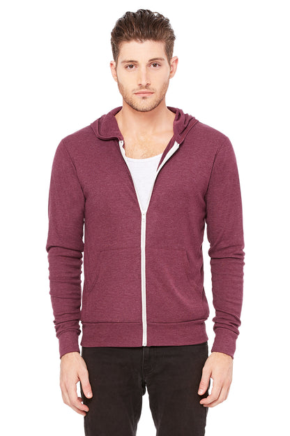 Unisex Triblend Full-Zip Lightweight Hoodie - Maroon Triblend