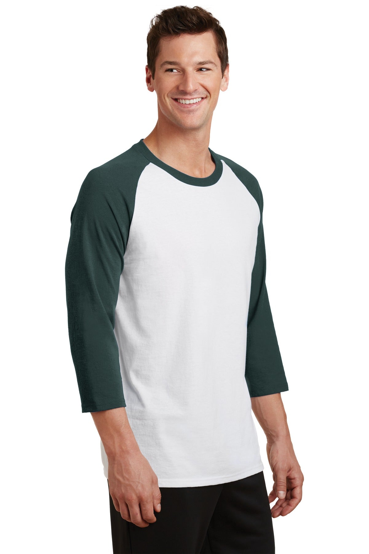 Unisex Core Blend 3/4-Sleeve Raglan Tee - White / Dark Green