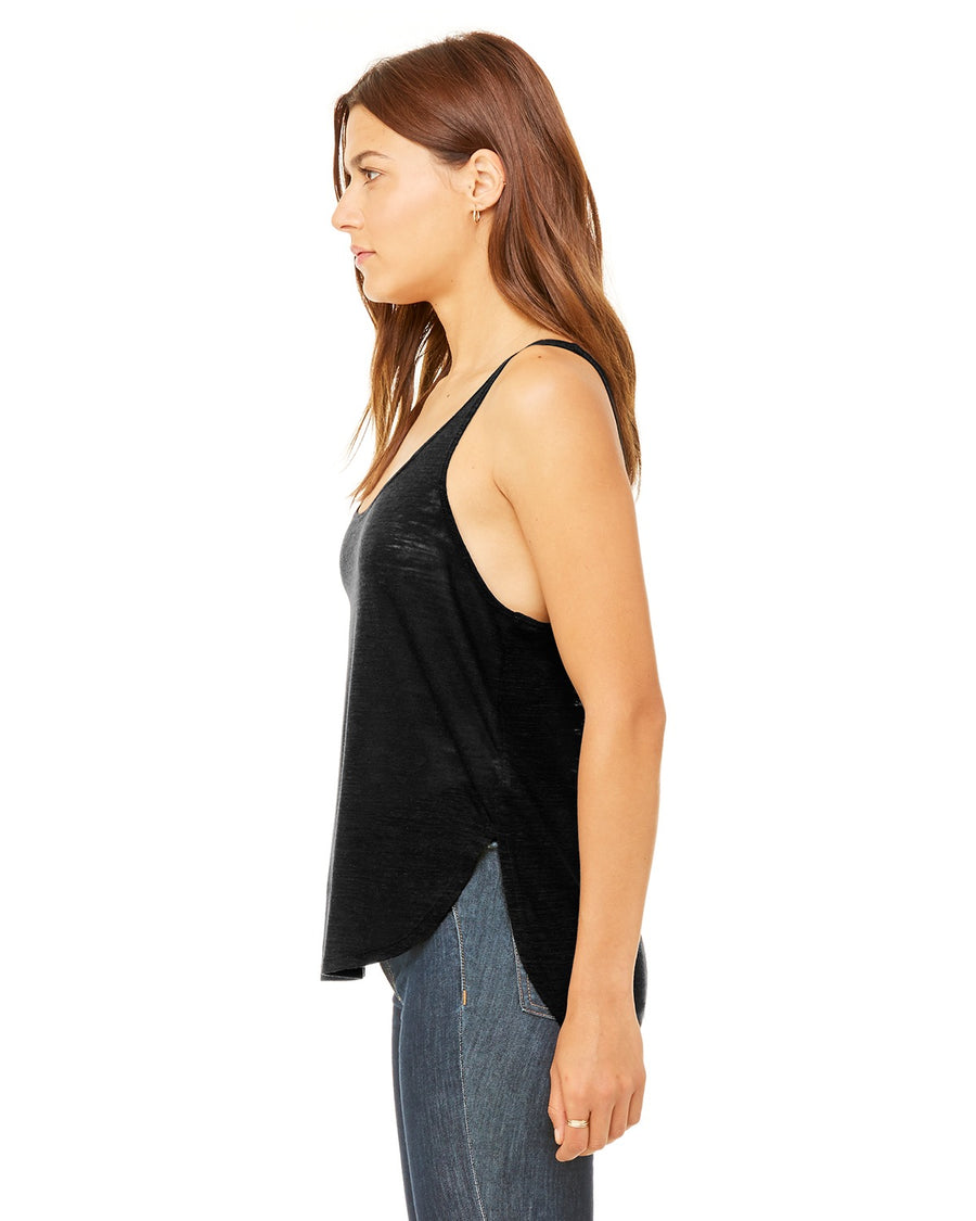 Women's Flowy Side Slit Tank - Solid Black Slub
