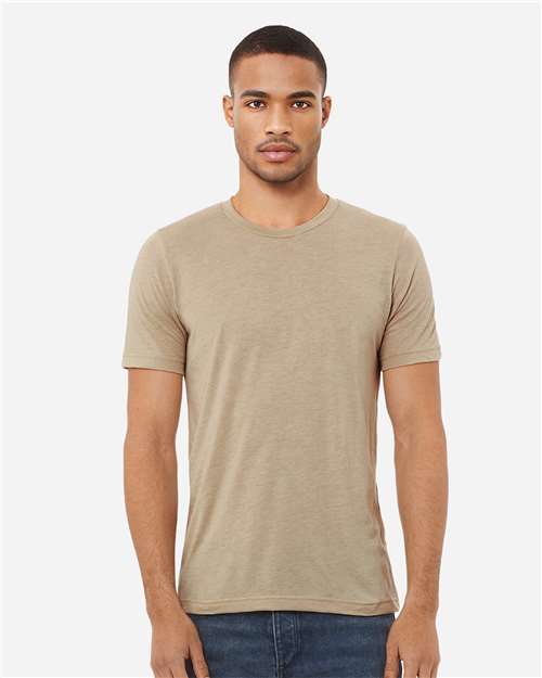 BELLA + CANVAS 3413 Tan Triblend — on model front