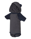 Fine Jersey Infant Short Sleeve Raglan Bodysuit with Hood & Ears - Vintage Navy / Navy