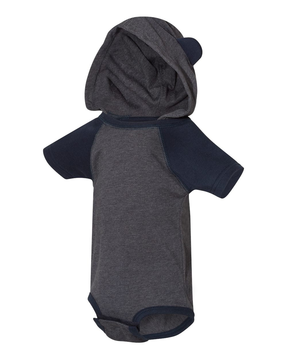 Fine Jersey Infant Short Sleeve Raglan Bodysuit with Hood & Ears - Vintage Navy / Navy