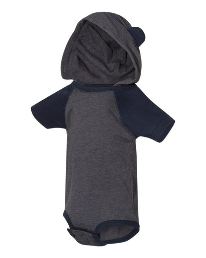 Fine Jersey Infant Short Sleeve Raglan Bodysuit with Hood & Ears - Vintage Navy / Navy