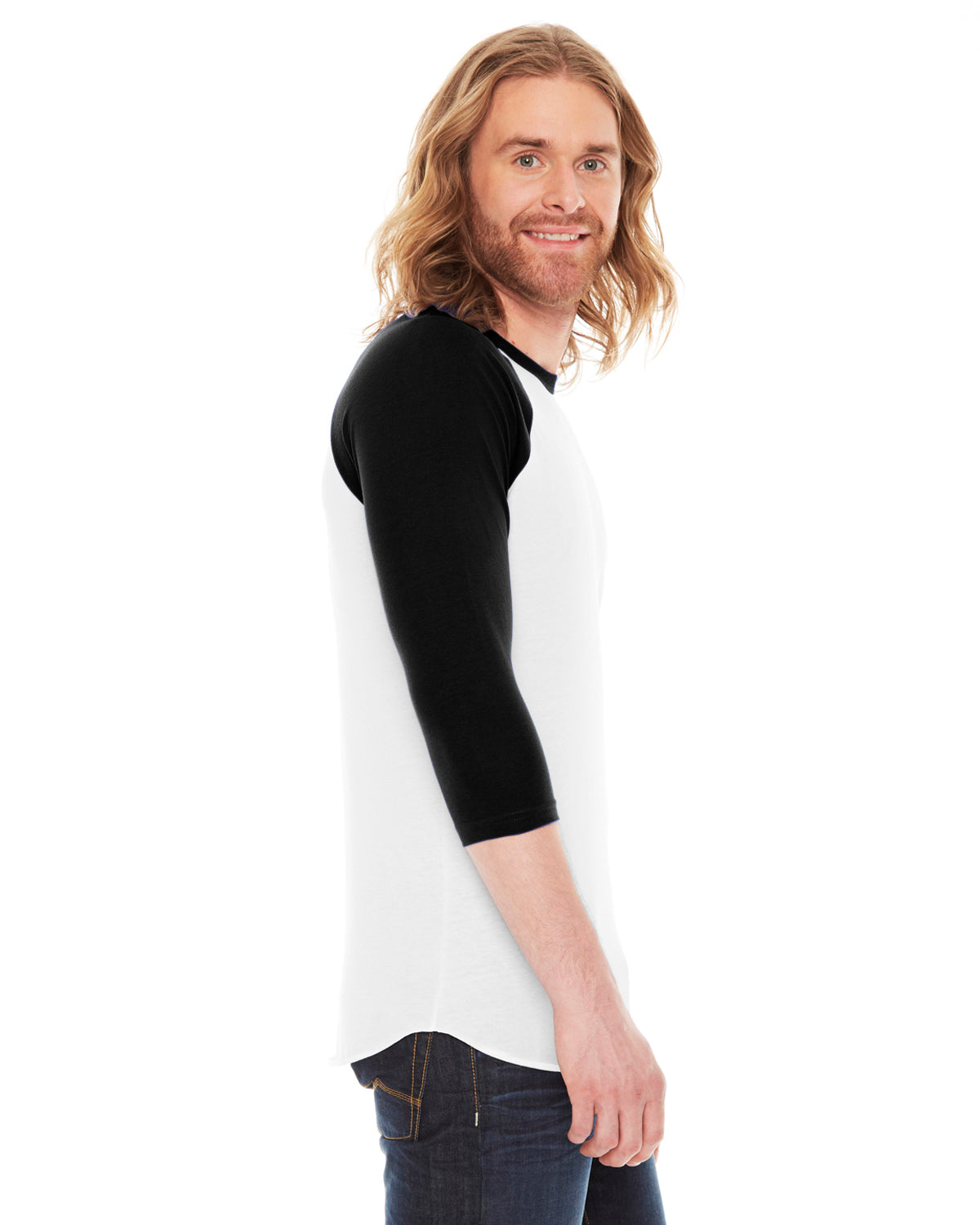 Unisex Poly-Cotton 3/4-Sleeve Raglan T-Shirt - White / Black