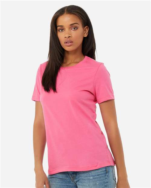 BELLA + CANVAS 6400 Charity Pink — on model side