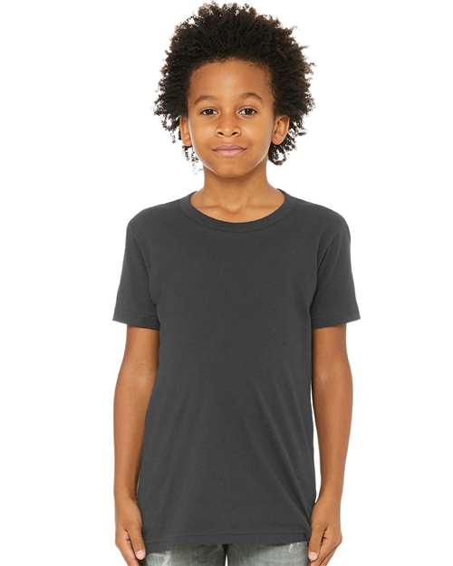 BELLA + CANVAS 3001Y Dark Grey — on model front