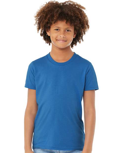 BELLA + CANVAS 3001Y Columbia Blue — on model front