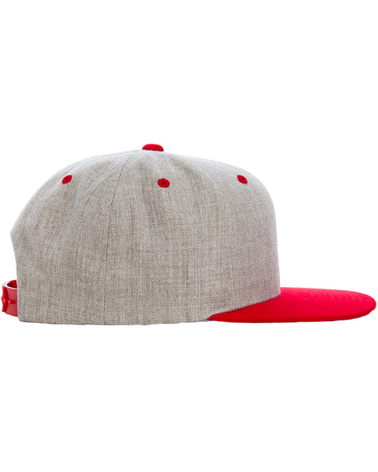 Unisex 6-Panel Structured Flat Visor Classic Two-Tone Snapback - Heather / Red