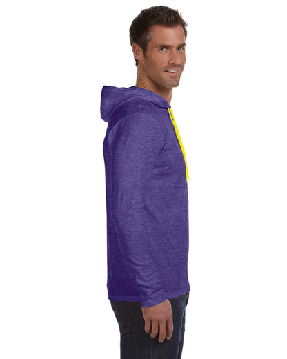 Unisex Lightweight Long-Sleeve Hooded T-Shirt - Heather Purple / Neon Yellow