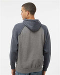 J. America 8885 Smoke Heather/ Vintage Navy Heather — on model back