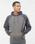 J. America 8885 Smoke Heather/ Vintage Navy Heather — on model front