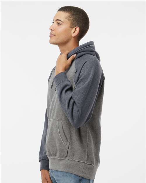 J. America 8885 Smoke Heather/ Vintage Navy Heather — on model side