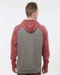 J. America 8885 Smoke Heather/ Simply Red Heather — on model back