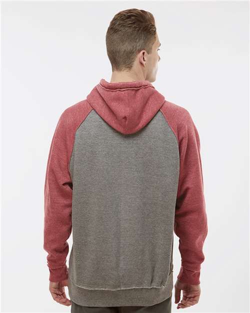 J. America 8885 Smoke Heather/ Simply Red Heather — on model back