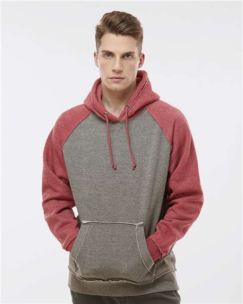 J. America 8885 Smoke Heather/ Simply Red Heather — on model front