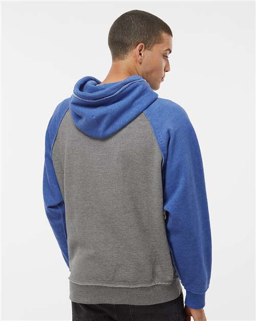 J. America 8885 Smoke Heather/ Vintage Royal Heather — on model back