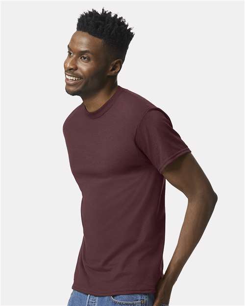 Gildan 8000 Dark Maroon — on model side