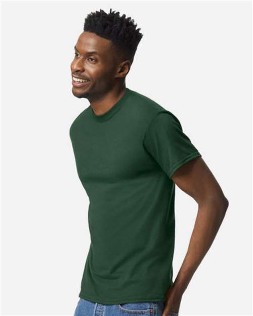 Gildan 8000 Dark Green — on model side