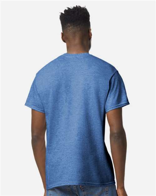 Gildan 8000 Heather Deep Royal — on model back