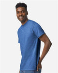 Gildan 8000 Heather Deep Royal — on model side