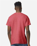 Gildan 8000 Heather Scarlet Red — on model back