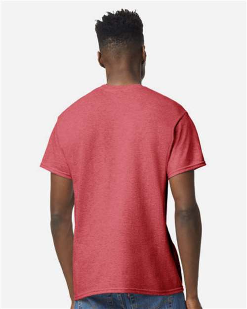 Gildan 8000 Heather Scarlet Red — on model back