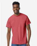 Gildan 8000 Heather Scarlet Red — on model front
