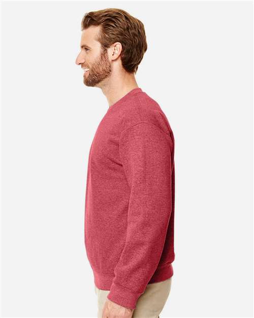 Gildan 18000 Heather Scarlet Red — on model side