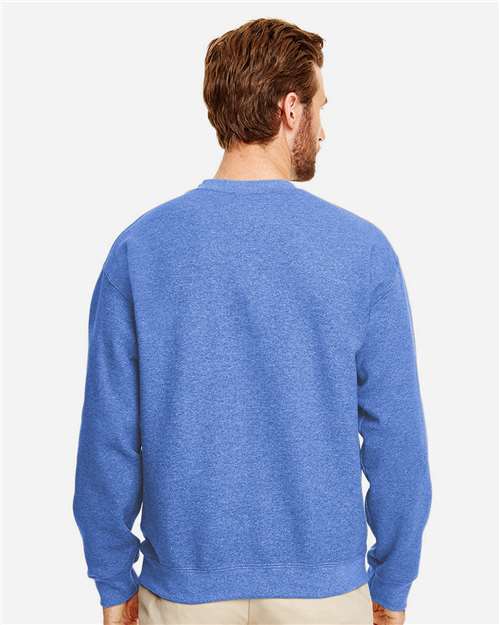 Gildan 18000 Heather Deep Royal — on model back
