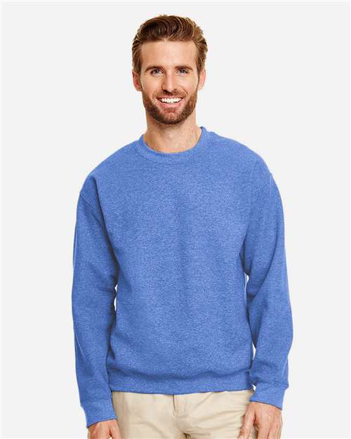 Gildan 18000 Heather Deep Royal — on model front