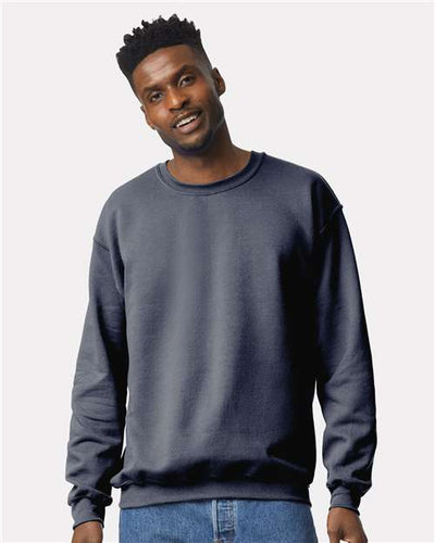 Gildan 18000 Heather Dark Navy — on model front