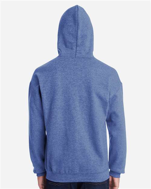 Gildan 18500 Heather Deep Royal — on model back