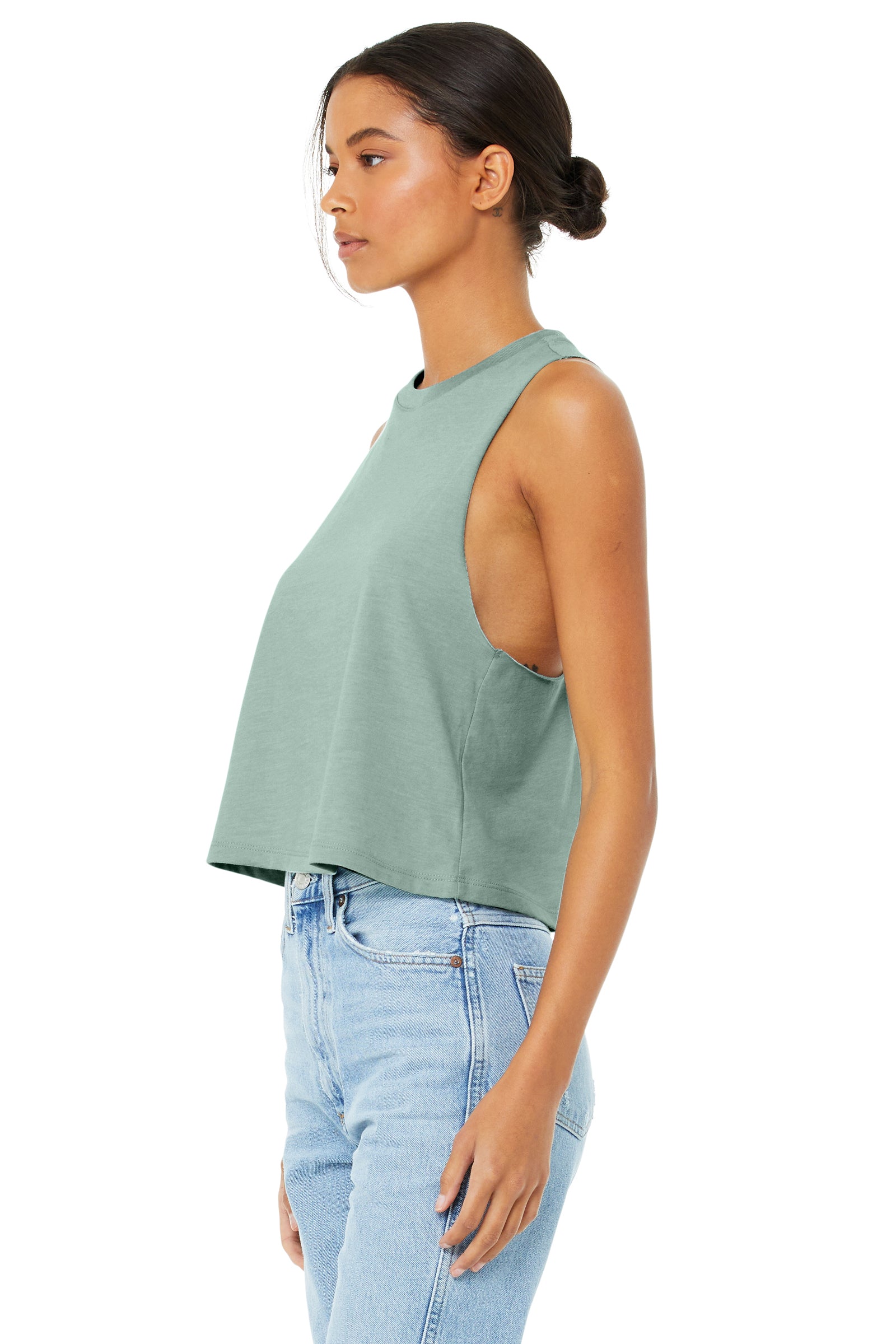 Women's Racerback Cropped Tank - Heather Dusty Blue