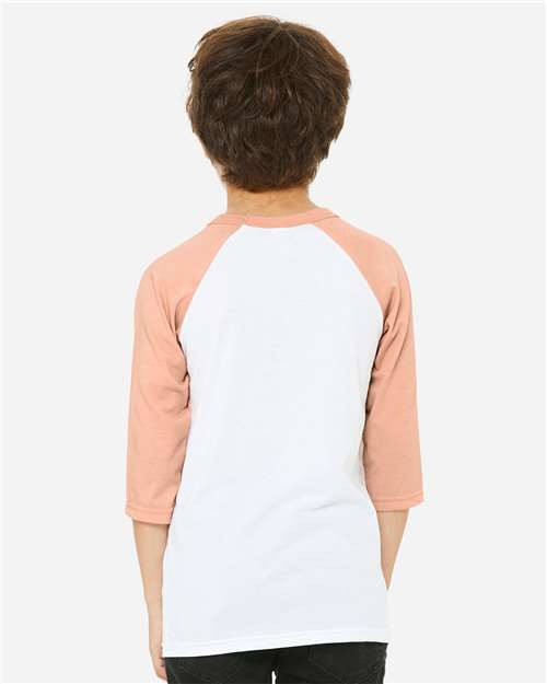 BELLA + CANVAS 3200Y White/ Heather Peach — on model back