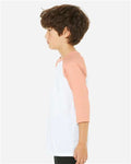 BELLA + CANVAS 3200Y White/ Heather Peach — on model side