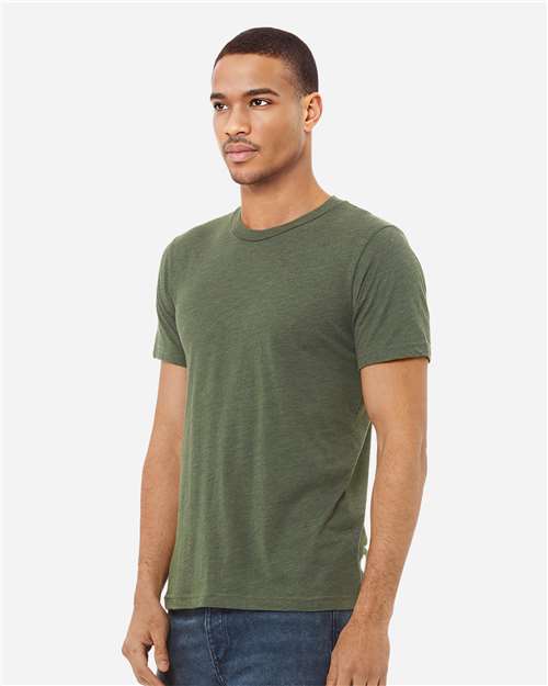 BELLA + CANVAS 3413 Military Green Triblend — on model side