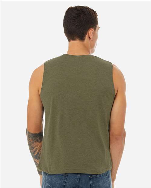 BELLA + CANVAS 3483 Heather Olive — on model back