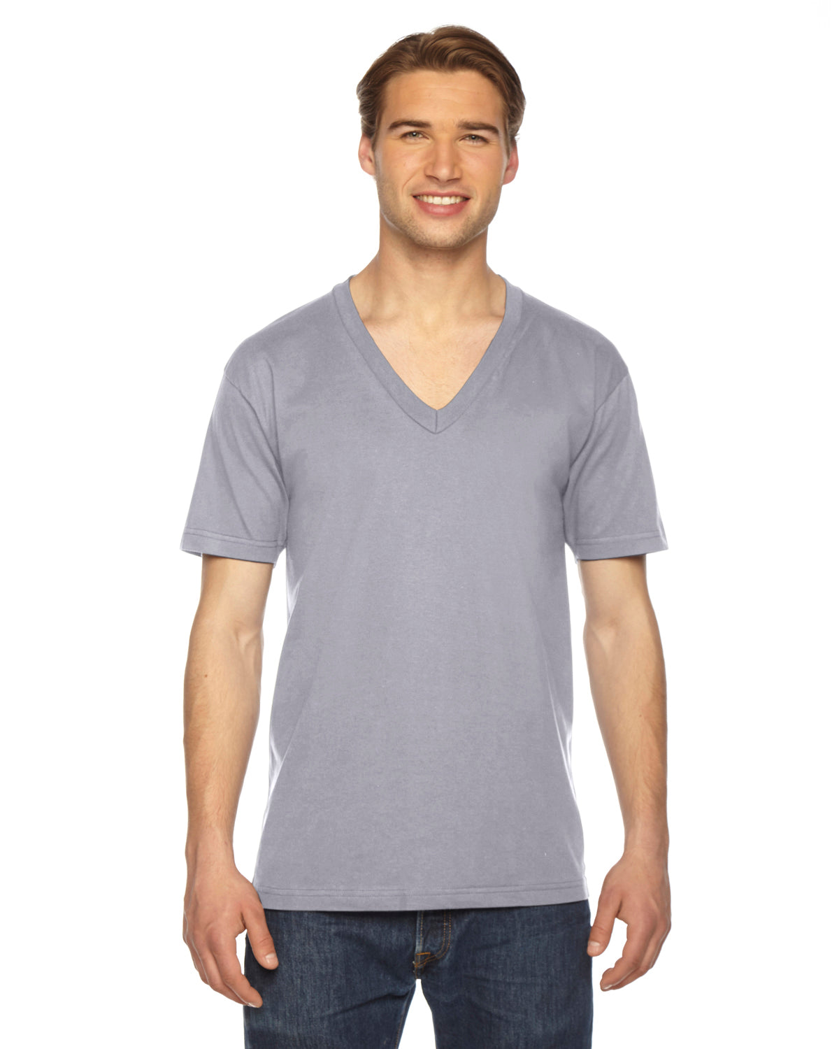 Unisex Fine Jersey Short-Sleeve V-Neck T-Shirt - Slate