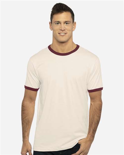 Next Level 3604 Natural/ Maroon — on model front