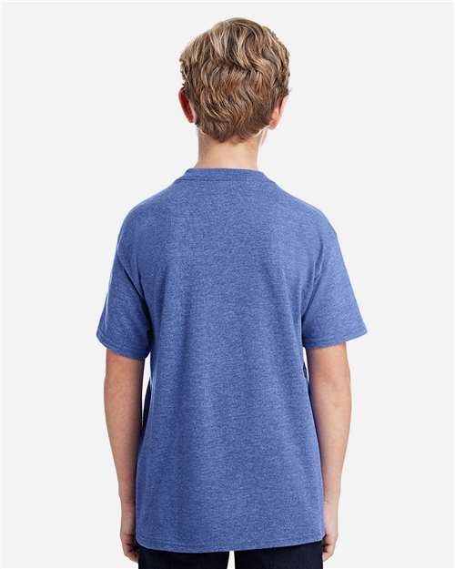 Gildan 8000B Heather Deep Royal — on model back