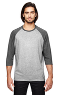 Unisex Triblend 3/4-Sleeve Raglan T-Shirt - Heather Gray / Heather Dark Gray