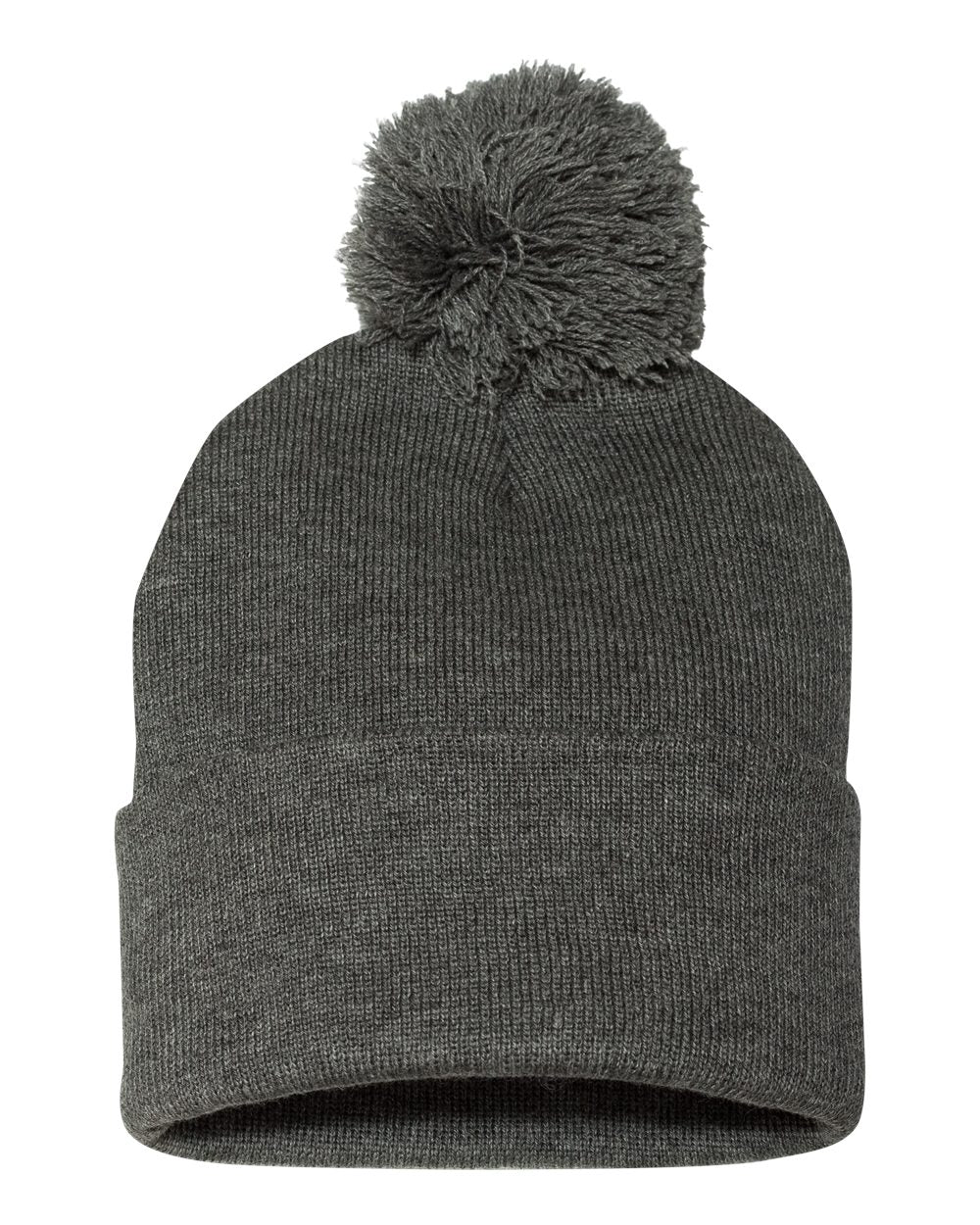 Pom-Pom 12" Knit Beanie - Dark Heather Gray