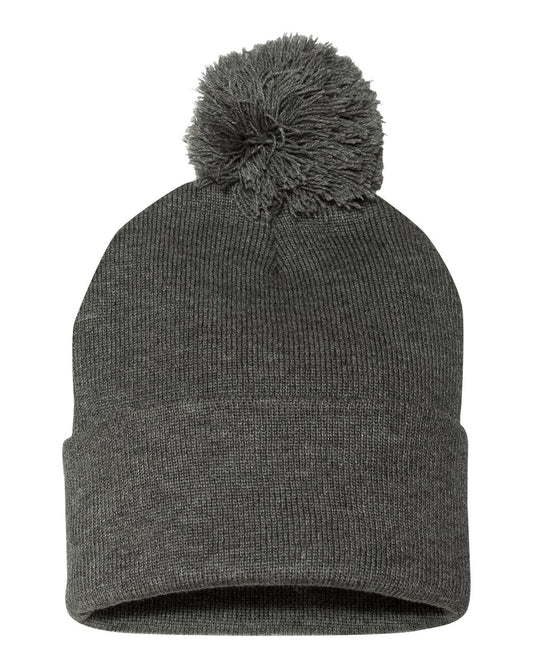 Pom-Pom 12" Knit Beanie - Dark Heather Gray