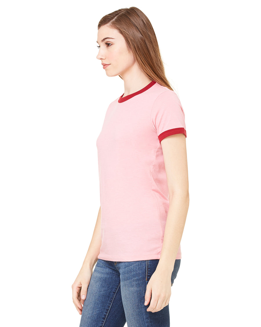 Women's Jersey Short-Sleeve Ringer T-Shirt - Heather Pink / Cardinal