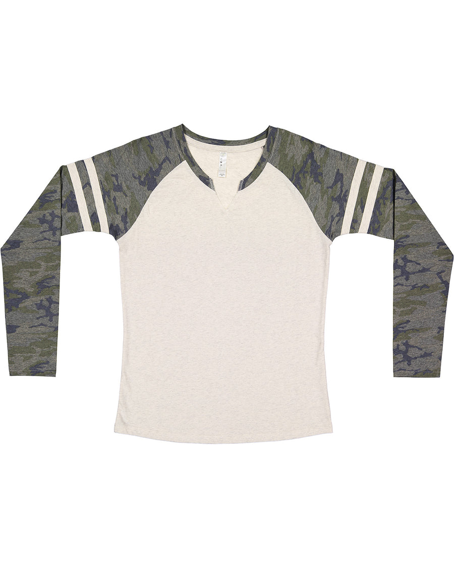 Women's Gameday Mash-Up Long Sleeve Fine Jersey T-Shirt - Nt Heather / Vintage Camouflage / Nt