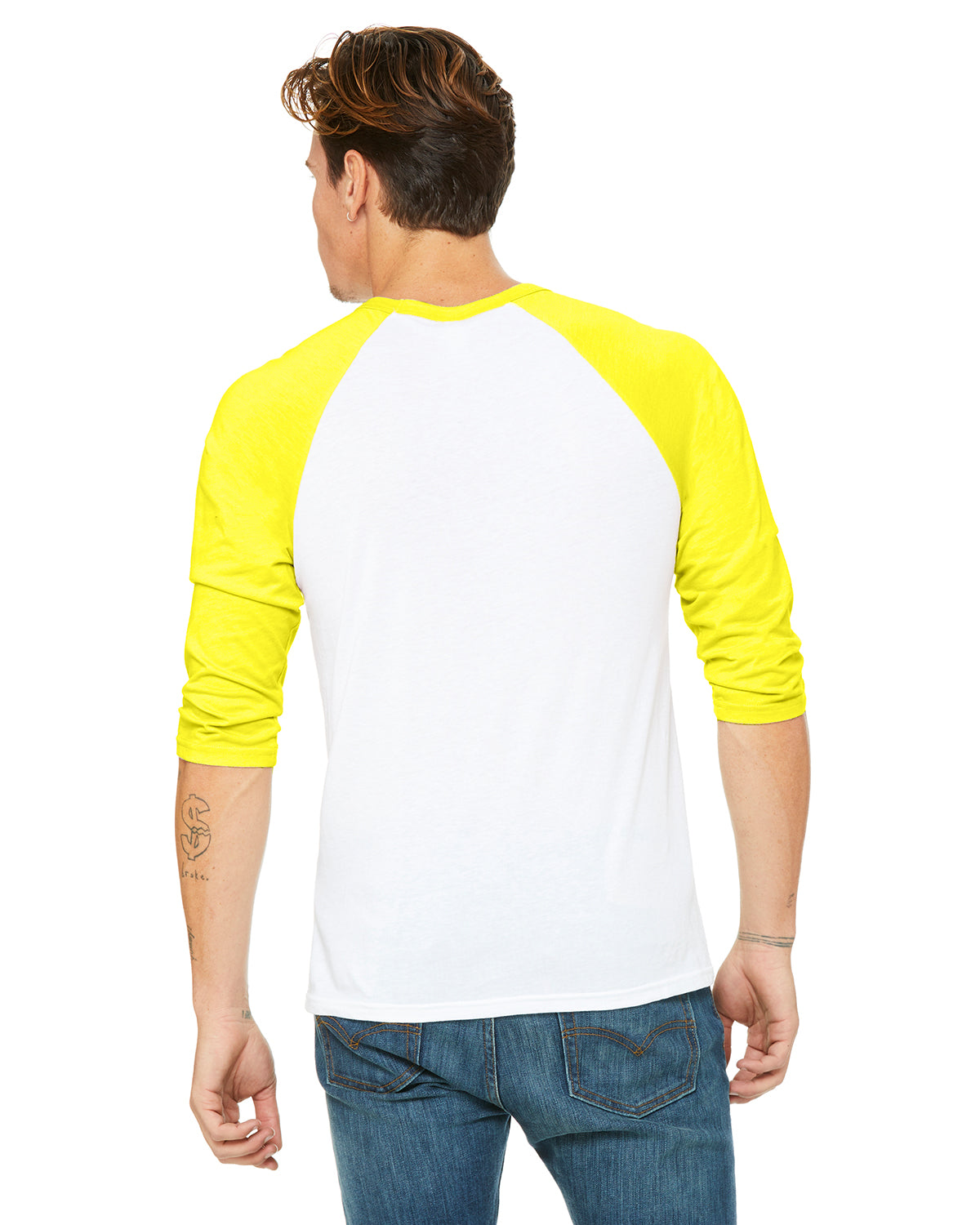 Unisex 3/4-Sleeve Baseball T-Shirt - White / Neon Yellow