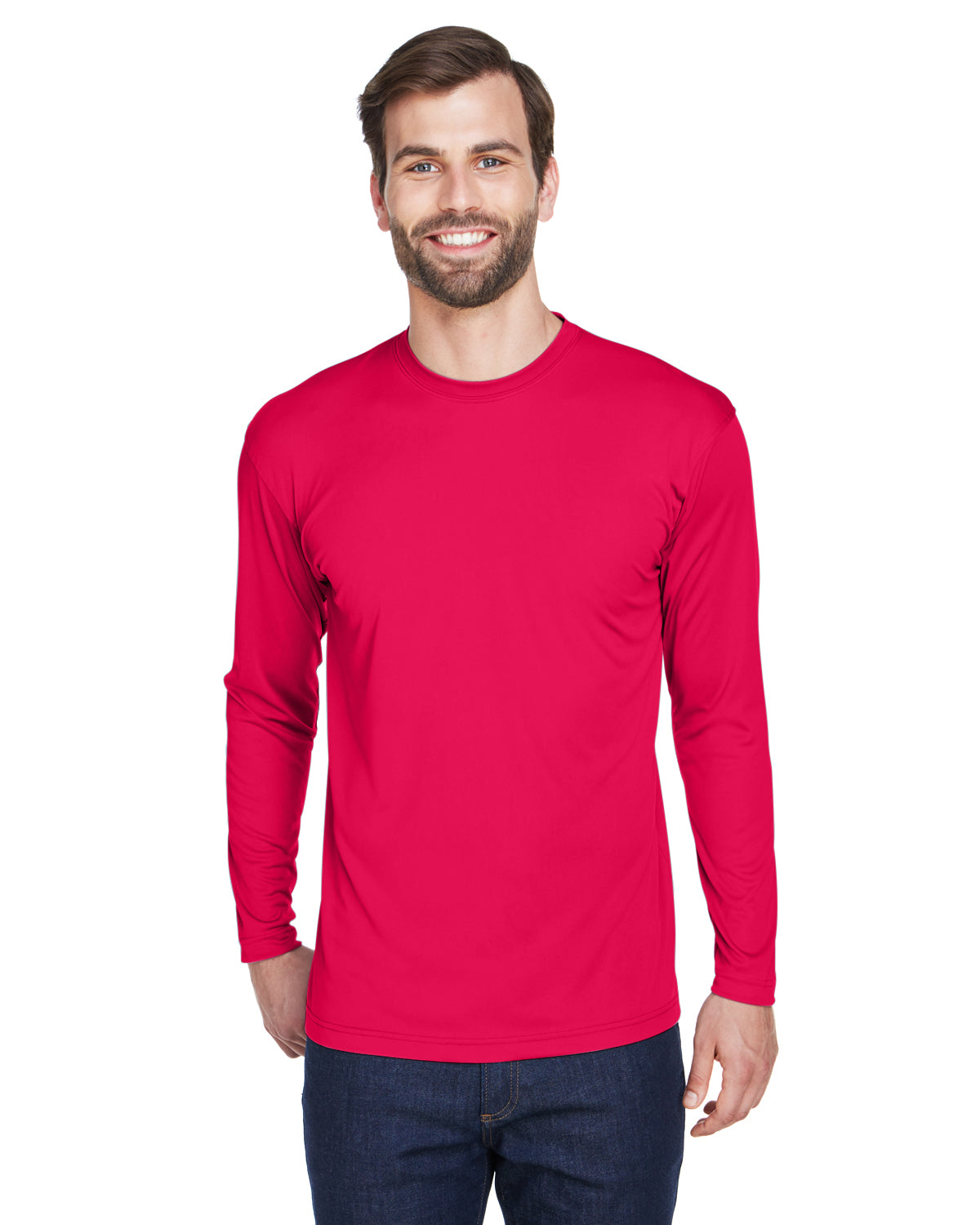 Unisex Cool & Dry Sport Long-Sleeve Performance Interlock T-Shirt - Red
