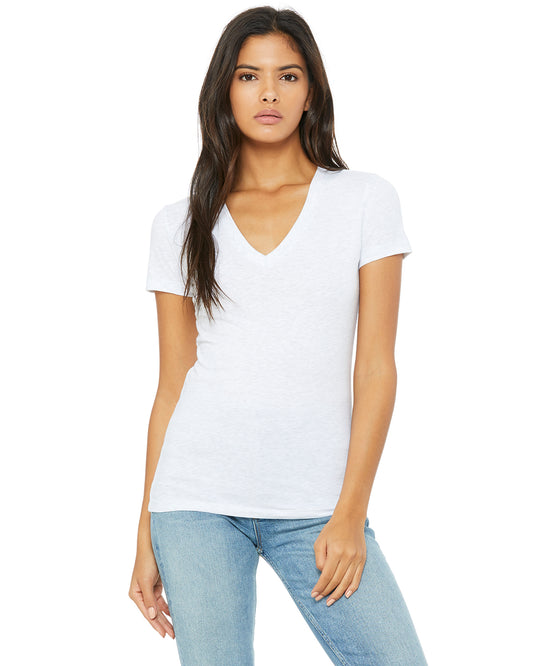 Ladies' Jersey Short-Sleeve Deep V-Neck T-Shirt - Ash